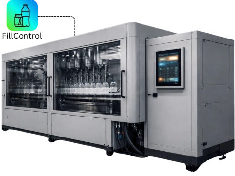 IronFlock OEM digital services — filling machine connected to a machine-monitoring dashboard